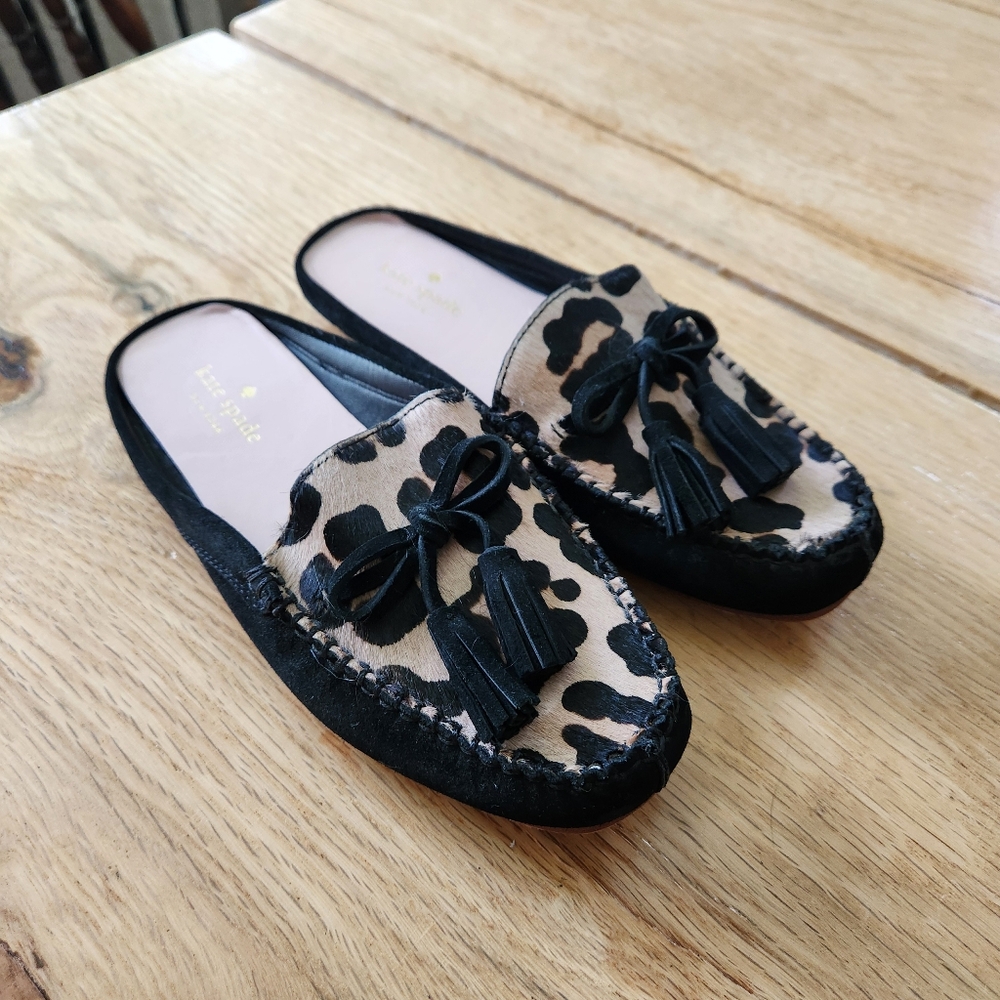 NEW Kate Spade Matilda Calf Hair Leopard‎ Loafers Mules Flats Size 6